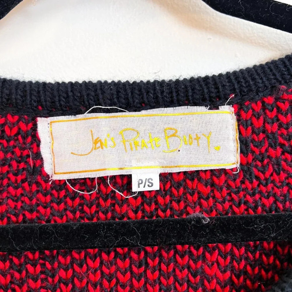 Jen's Pirate Booty Plaid Red Scoop Neck Holiday Balloon Sleeve Bohemian Sweater - Picture 5 of 8